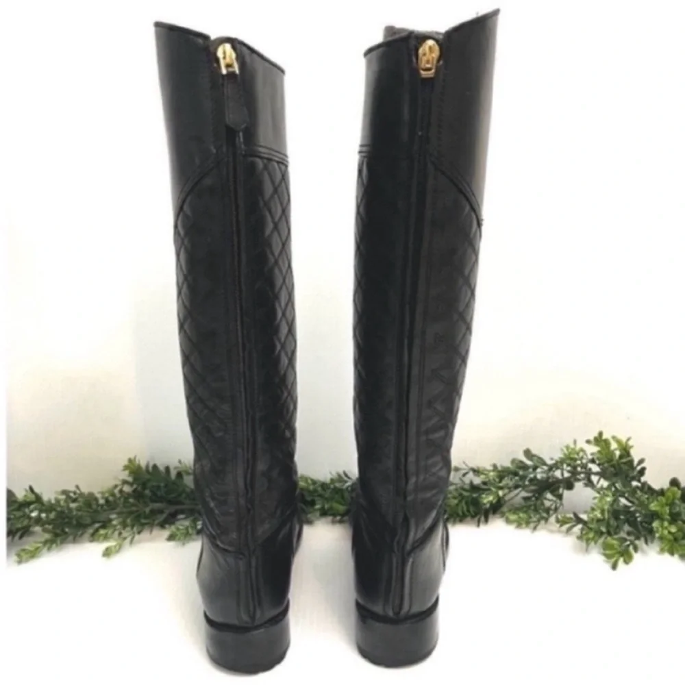 Tory Burch Claremont Black Quilted Leather Riding Boots Size 8